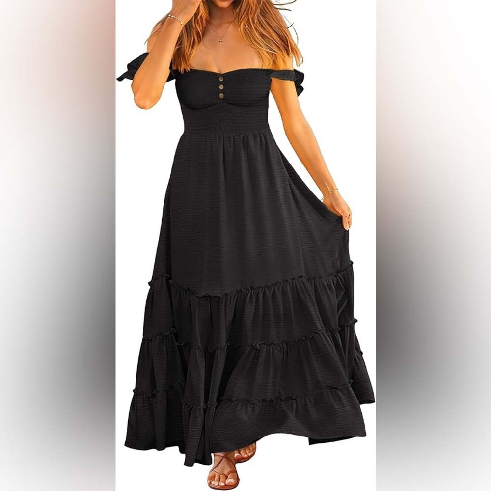 Elegant Black Off-Shoulder Maxi Dress